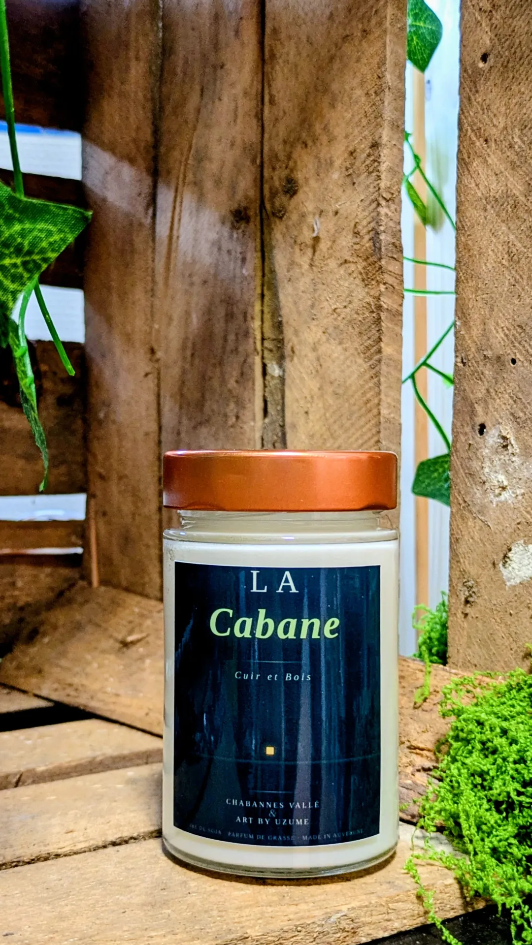 [Bougie] Bougie LA CABANE - Cuir et Bois